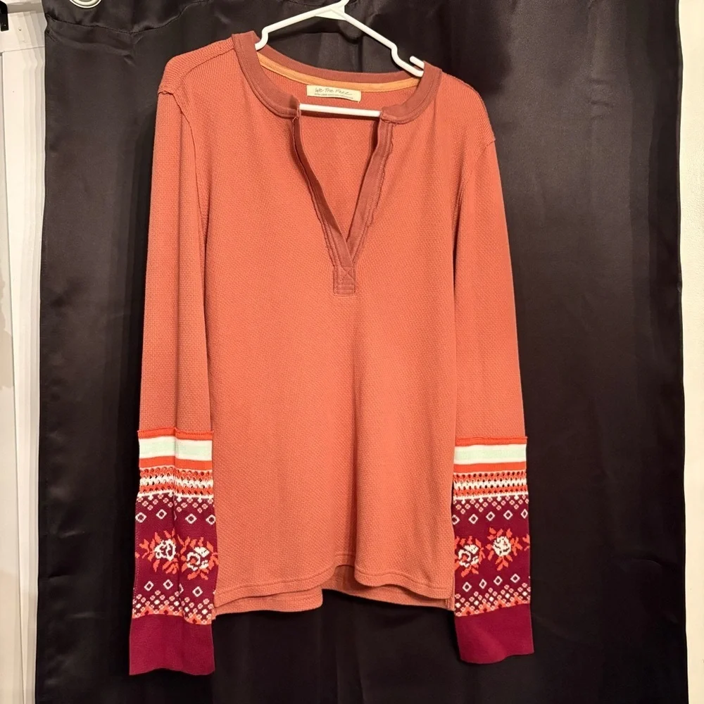 Free People Mikah Notch Neck Thermal longs sleeve top - Picture 3 of 12
